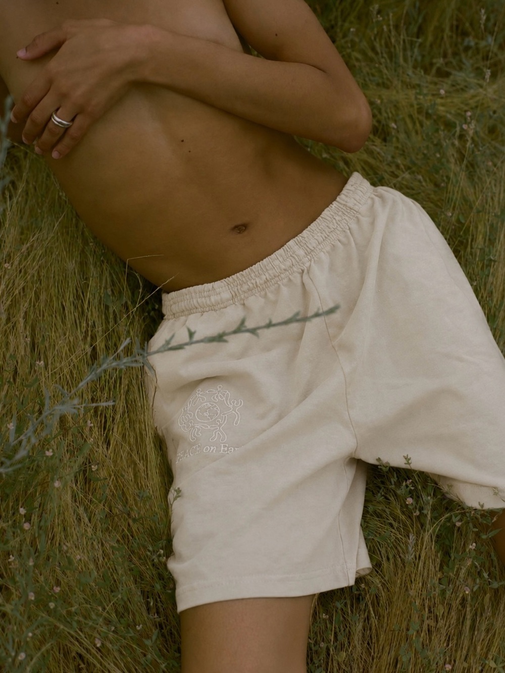 Palo Santo Studios 100% cotton sweat shorts | sand beige unisex lounge shorts